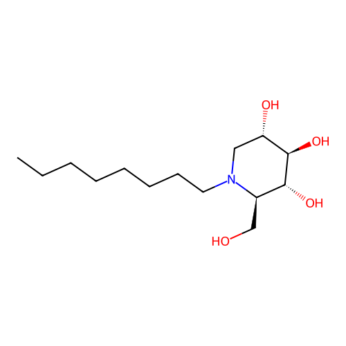 (2R,3R,4R,5S)-2-(hydroxymethyl)-1-octylpiperidine-3,4,5-triol structure