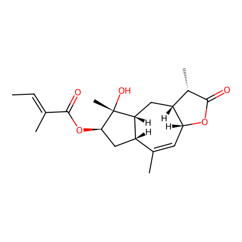 2-Butenoic acid, 2-methyl-, 2,3,3a,4,4a,5,6,7,7a,9a-decahydro-5-hydroxy-3,5,8-trimethyl-2-oxoazuleno(6,5-b)furan-6-yl ester, (3S-(3alpha,3abeta,4abeta,5beta,6beta(E),7abeta,9abeta))- structure