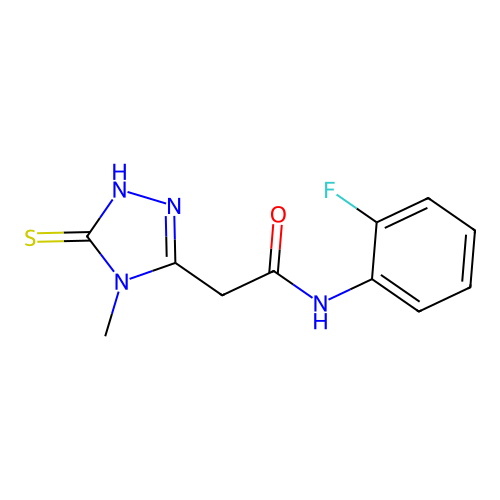 N-(2-Fluoro-phenyl)-2-(5-mercapto-4-methyl-4H-[1,2,4]triazol-3-yl)-acetamide structure