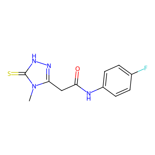 N-(4-Fluoro-phenyl)-2-(5-mercapto-4-methyl-4H-[1,2,4]triazol-3-yl)-acetamide structure