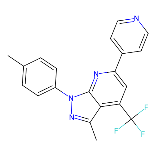 3-methyl-1-(4-methylphenyl)-6-(pyridin-4-yl)-4-(trifluoromethyl)-1H-pyrazolo[3,4-b]pyridine structure