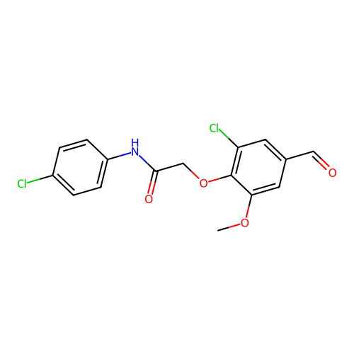 2-(2-chloro-4-formyl-6-methoxyphenoxy)-N-(4-chlorophenyl)acetamide structure