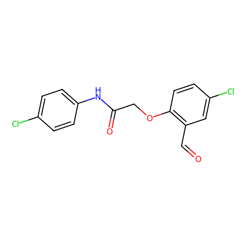 2-(4-chloro-2-formylphenoxy)-N-(4-chlorophenyl)acetamide structure