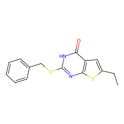 2-(benzylsulfanyl)-6-ethylthieno[2,3-d]pyrimidin-4(3H)-one structure