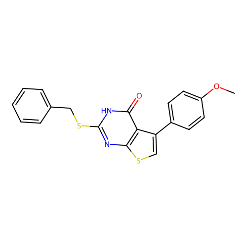 2-(benzylsulfanyl)-5-(4-methoxyphenyl)thieno[2,3-d]pyrimidin-4(3H)-one structure