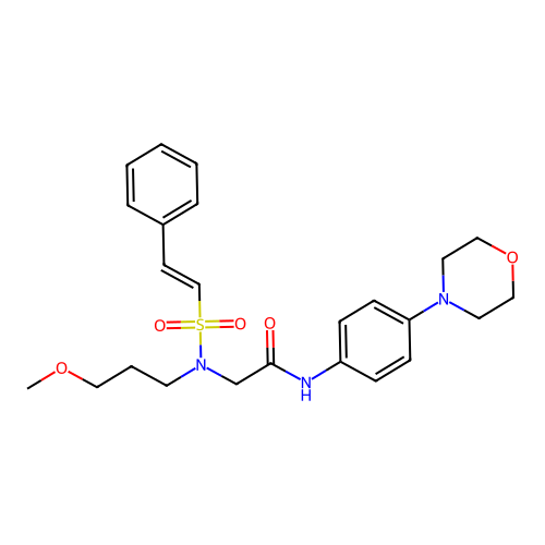 2-(3-methoxypropyl-(2-phenylethenylsulfonyl)amino)-N-(4-morpholin-4-ylphenyl)acetamide structure