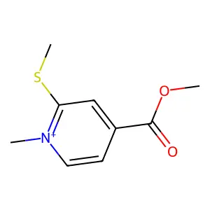 4-(Methoxycarbonyl)-1-methyl-2-(methylsulfanyl)pyridinium structure