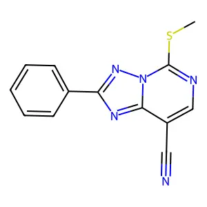 5-Methylsulfanyl-2-phenyl-[1,2,4]triazolo[1,5-c]pyrimidine-8-carbonitrile structure
