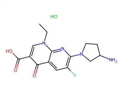 1,8-Naphthyridine-3-carboxylic acid, 1,4-dihydro-7-(3-amino-1-pyrrolidinyl)-1-ethyl-6-fluoro-4-oxo-, monohydrochloride structure