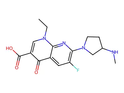 1,8-Naphthyridine-3-carboxylic acid, 1,4-dihydro-1-ethyl-6-fluoro-7-(3-(methylamino)-1-pyrrolidinyl)-4-oxo- structure