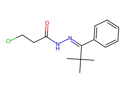 3-chloro-N-[(2,2-dimethyl-1-phenylpropylidene)amino]propanamide structure