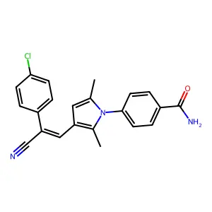 4-[3-[(E)-2-(4-chlorophenyl)-2-cyanoethenyl]-2,5-dimethylpyrrol-1-yl]benzamide structure