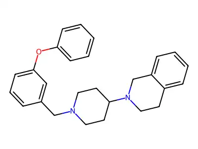 2-[1-[(3-phenoxyphenyl)methyl]piperidin-4-yl]-3,4-dihydro-1H-isoquinoline structure