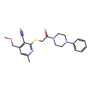 4-(methoxymethyl)-6-methyl-2-[2-oxo-2-(4-phenylpiperazin-1-yl)ethyl]sulfanylpyridine-3-carbonitrile structure