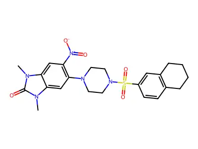 1,3-dimethyl-5-nitro-6-[4-(5,6,7,8-tetrahydronaphthalen-2-ylsulfonyl)piperazin-1-yl]-1,3-dihydro-2H-benzimidazol-2-one structure