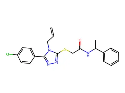 2-[[5-(4-chlorophenyl)-4-prop-2-enyl-1,2,4-triazol-3-yl]sulfanyl]-N-(1-phenylethyl)acetamide structure