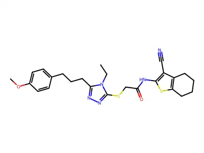 N-(3-cyano-4,5,6,7-tetrahydro-1-benzothiophen-2-yl)-2-({4-ethyl-5-[3-(4-methoxyphenyl)propyl]-4H-1,2,4-triazol-3-yl}sulfanyl)acetamide structure