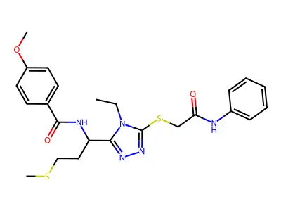 N-[1-(4-ethyl-5-{[2-oxo-2-(phenylamino)ethyl]sulfanyl}-4H-1,2,4-triazol-3-yl)-3-(methylsulfanyl)propyl]-4-methoxybenzamide structure