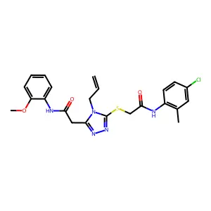 2-[5-({2-[(4-chloro-2-methylphenyl)amino]-2-oxoethyl}sulfanyl)-4-(prop-2-en-1-yl)-4H-1,2,4-triazol-3-yl]-N-(2-methoxyphenyl)acetamide structure