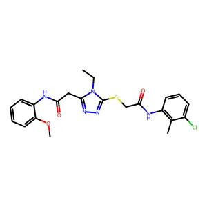 2-[5-({2-[(3-chloro-2-methylphenyl)amino]-2-oxoethyl}sulfanyl)-4-ethyl-4H-1,2,4-triazol-3-yl]-N-(2-methoxyphenyl)acetamide structure