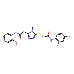2-[5-({2-[(2,4-dichlorophenyl)amino]-2-oxoethyl}sulfanyl)-4-methyl-4H-1,2,4-triazol-3-yl]-N-(2-methoxyphenyl)acetamide structure