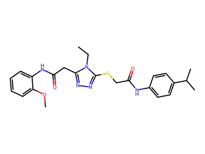 2-[(4-ethyl-5-{2-[(2-methoxyphenyl)amino]-2-oxoethyl}-4H-1,2,4-triazol-3-yl)sulfanyl]-N-[4-(propan-2-yl)phenyl]acetamide structure