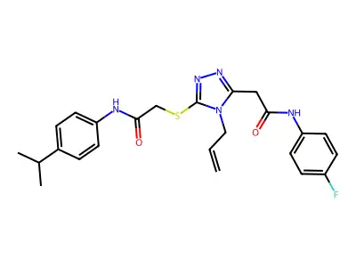 2-{[5-{2-[(4-fluorophenyl)amino]-2-oxoethyl}-4-(prop-2-en-1-yl)-4H-1,2,4-triazol-3-yl]sulfanyl}-N-[4-(propan-2-yl)phenyl]acetamide structure