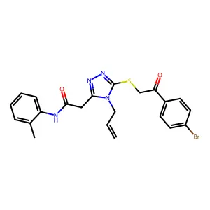 2-[5-[2-(4-bromophenyl)-2-oxoethyl]sulfanyl-4-prop-2-enyl-1,2,4-triazol-3-yl]-N-(2-methylphenyl)acetamide structure