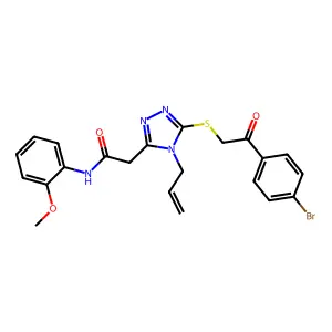 2-[5-[2-(4-bromophenyl)-2-oxoethyl]sulfanyl-4-prop-2-enyl-1,2,4-triazol-3-yl]-N-(2-methoxyphenyl)acetamide structure
