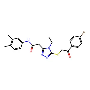 2-(5-{[2-(4-bromophenyl)-2-oxoethyl]sulfanyl}-4-ethyl-4H-1,2,4-triazol-3-yl)-N-(3,4-dimethylphenyl)acetamide structure