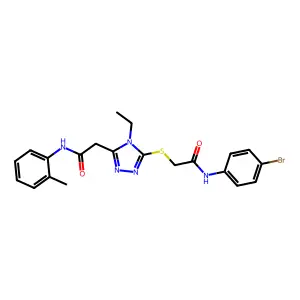 2-[5-({2-[(4-bromophenyl)amino]-2-oxoethyl}sulfanyl)-4-ethyl-4H-1,2,4-triazol-3-yl]-N-(2-methylphenyl)acetamide structure