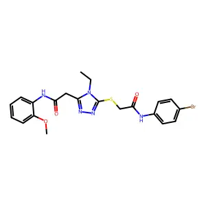 2-[5-({2-[(4-bromophenyl)amino]-2-oxoethyl}sulfanyl)-4-ethyl-4H-1,2,4-triazol-3-yl]-N-(2-methoxyphenyl)acetamide structure