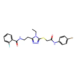 N-[2-[5-[2-(4-bromoanilino)-2-oxoethyl]sulfanyl-4-ethyl-1,2,4-triazol-3-yl]ethyl]-2-fluorobenzamide structure