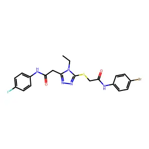 2-[5-({2-[(4-bromophenyl)amino]-2-oxoethyl}sulfanyl)-4-ethyl-4H-1,2,4-triazol-3-yl]-N-(4-fluorophenyl)acetamide structure