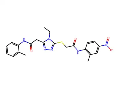 2-[4-ethyl-5-({2-[(2-methyl-4-nitrophenyl)amino]-2-oxoethyl}sulfanyl)-4H-1,2,4-triazol-3-yl]-N-(2-methylphenyl)acetamide structure
