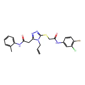 2-[5-({2-[(4-bromo-3-chlorophenyl)amino]-2-oxoethyl}sulfanyl)-4-(prop-2-en-1-yl)-4H-1,2,4-triazol-3-yl]-N-(2-methylphenyl)acetamide structure
