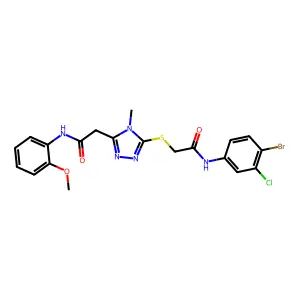 2-[5-({2-[(4-bromo-3-chlorophenyl)amino]-2-oxoethyl}sulfanyl)-4-methyl-4H-1,2,4-triazol-3-yl]-N-(2-methoxyphenyl)acetamide structure