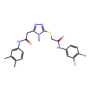 2-[5-({2-[(4-bromo-3-chlorophenyl)amino]-2-oxoethyl}sulfanyl)-4-methyl-4H-1,2,4-triazol-3-yl]-N-(3,4-dimethylphenyl)acetamide structure