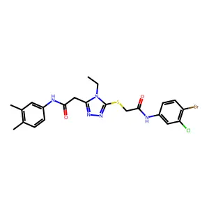 2-[5-({2-[(4-bromo-3-chlorophenyl)amino]-2-oxoethyl}sulfanyl)-4-ethyl-4H-1,2,4-triazol-3-yl]-N-(3,4-dimethylphenyl)acetamide structure