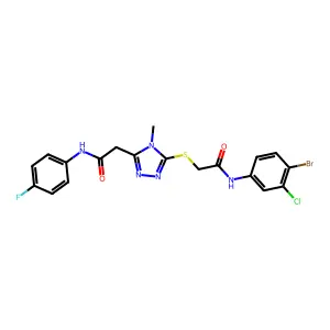 2-[5-({2-[(4-bromo-3-chlorophenyl)amino]-2-oxoethyl}sulfanyl)-4-methyl-4H-1,2,4-triazol-3-yl]-N-(4-fluorophenyl)acetamide structure
