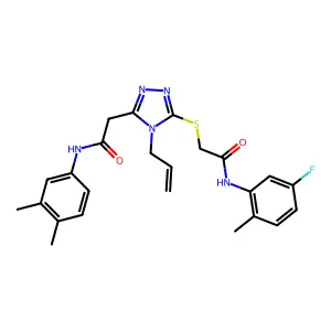 2-{[5-{2-[(3,4-dimethylphenyl)amino]-2-oxoethyl}-4-(prop-2-en-1-yl)-4H-1,2,4-triazol-3-yl]sulfanyl}-N-(5-fluoro-2-methylphenyl)acetamide structure