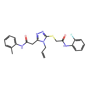 2-[5-({2-[(2-fluorophenyl)amino]-2-oxoethyl}sulfanyl)-4-(prop-2-en-1-yl)-4H-1,2,4-triazol-3-yl]-N-(2-methylphenyl)acetamide structure