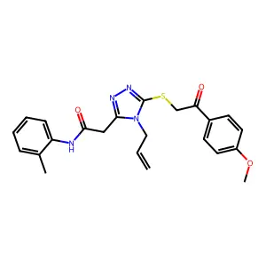 2-[5-[2-(4-methoxyphenyl)-2-oxoethyl]sulfanyl-4-prop-2-enyl-1,2,4-triazol-3-yl]-N-(2-methylphenyl)acetamide structure