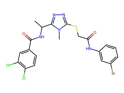N-{1-[5-({2-[(3-bromophenyl)amino]-2-oxoethyl}sulfanyl)-4-methyl-4H-1,2,4-triazol-3-yl]ethyl}-3,4-dichlorobenzamide structure