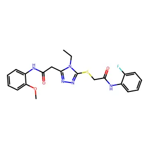 2-[4-ethyl-5-({2-[(2-fluorophenyl)amino]-2-oxoethyl}sulfanyl)-4H-1,2,4-triazol-3-yl]-N-(2-methoxyphenyl)acetamide structure