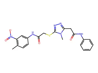 2-[4-methyl-5-({2-[(4-methyl-3-nitrophenyl)amino]-2-oxoethyl}sulfanyl)-4H-1,2,4-triazol-3-yl]-N-phenylacetamide structure