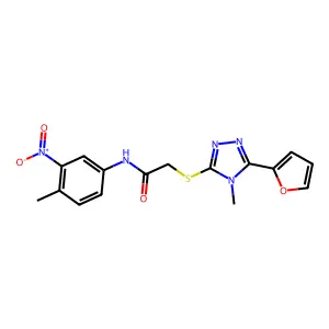 2-[[5-(furan-2-yl)-4-methyl-1,2,4-triazol-3-yl]sulfanyl]-N-(4-methyl-3-nitrophenyl)acetamide structure