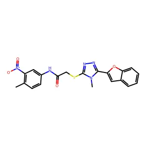 2-[[5-(1-benzofuran-2-yl)-4-methyl-1,2,4-triazol-3-yl]sulfanyl]-N-(4-methyl-3-nitrophenyl)acetamide structure