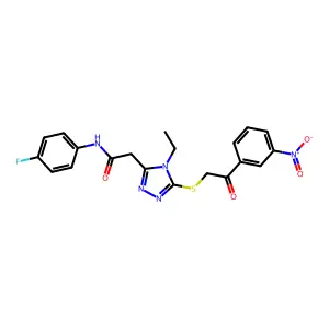 2-(4-ethyl-5-{[2-(3-nitrophenyl)-2-oxoethyl]sulfanyl}-4H-1,2,4-triazol-3-yl)-N-(4-fluorophenyl)acetamide structure