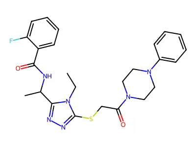 N-[1-(4-ethyl-5-{[2-oxo-2-(4-phenylpiperazin-1-yl)ethyl]sulfanyl}-4H-1,2,4-triazol-3-yl)ethyl]-2-fluorobenzamide structure